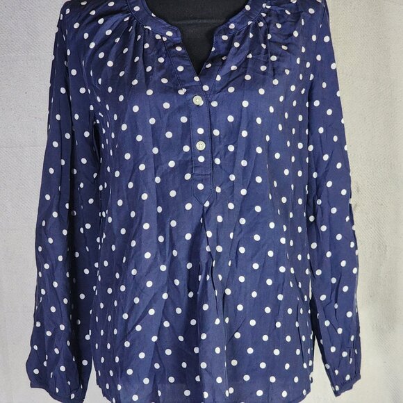 Old Navy Navy Blue White Polka Dot V Neck Pull On Long Sleeve Rayon Top Size S - Picture 4 of 16